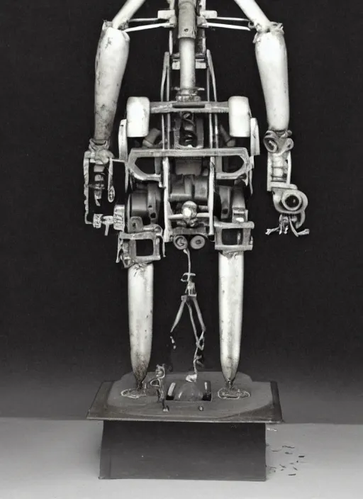 Image similar to 1 8 8 5 frontal photo of a steampowered riveted glados from portal 2, daguerrotype, high quality