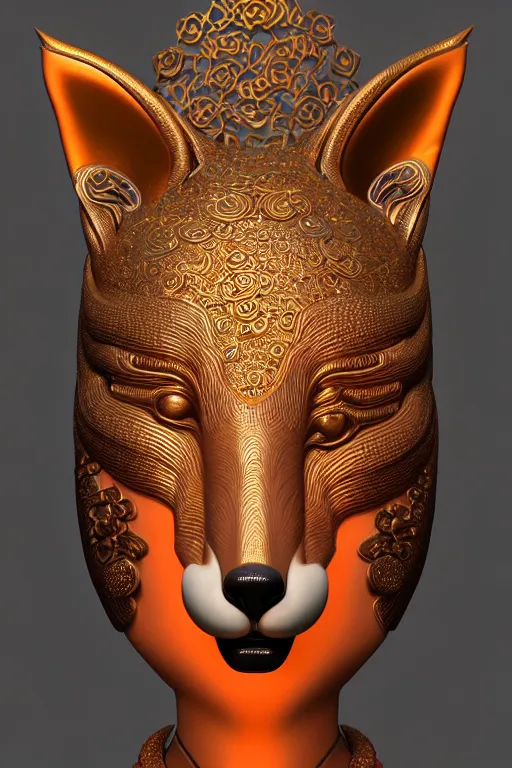 Image similar to 3 d goddess close - up profile portrait. beautiful intricate highly detailed korean fox mask and traditional korean hanbok. stingray, magpie, bio luminescent, plasma, lava, ice, water, wind, creature, artwork by tooth wu and wlop and beeple and greg rutkowski, octane 3 d render