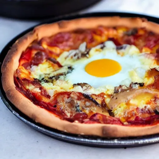 Prompt: a delicious robin's egg deep dish pizza.