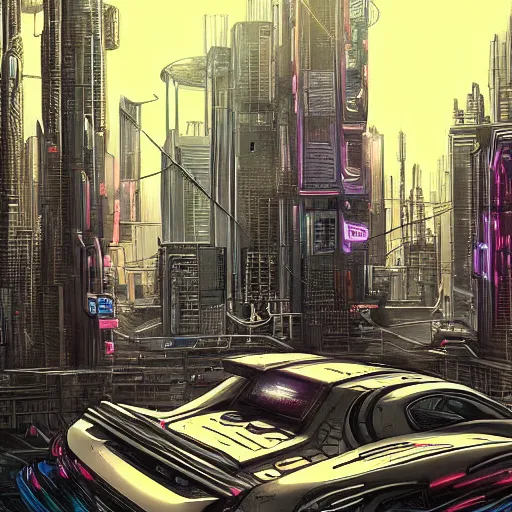 Image similar to cyberpunk cityscape drawn by david mckean