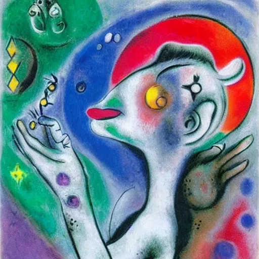 Image similar to A body art. A rip in spacetime. Did this device in her hand open a portal to another dimension or reality?! Monster by Mistake by Marcell Chagall intuitive