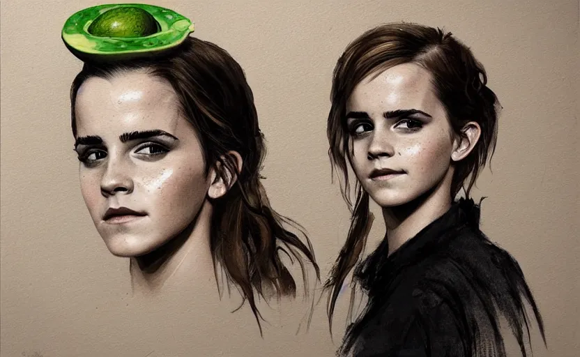 Prompt: a painting of emma watson as an avocado trending on artstation in the style of greg rutkowski