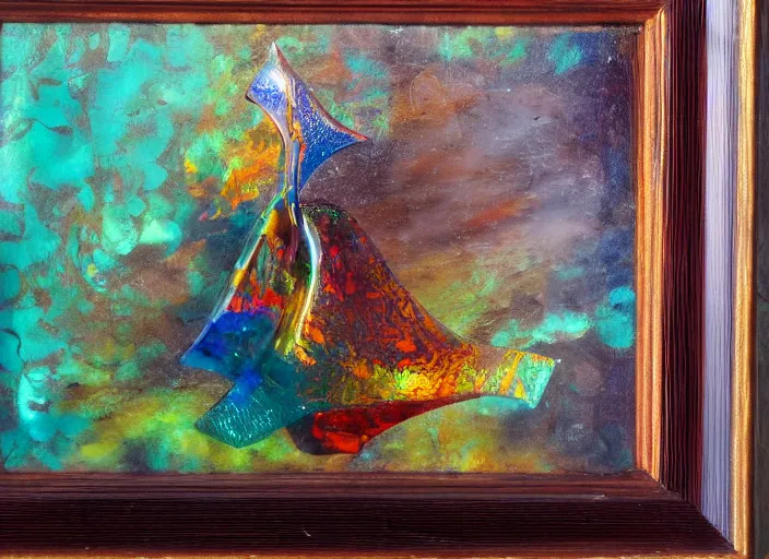 Prompt: oil painting of sold glass sculpture