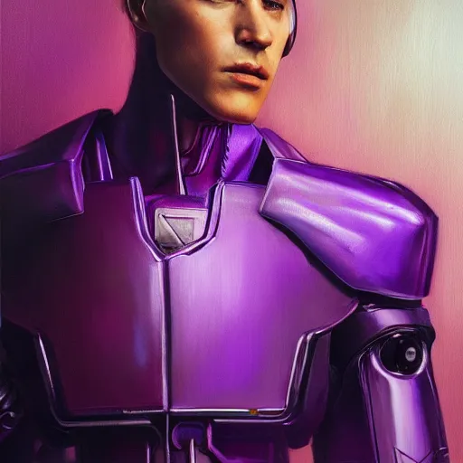 Prompt: Character design sketch with body made of purple fire, mecha humanoid with cyberpunk bomber jacket, concept art character, royalty, smooth, sharp focus, organic, deep shadows by Jerad Marantz, hyper-realistic oil painting, 4k, studio lightning