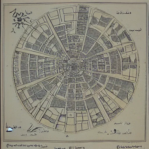 Image similar to sketch map of circular city Baghdad at Abbasid caliphate age,