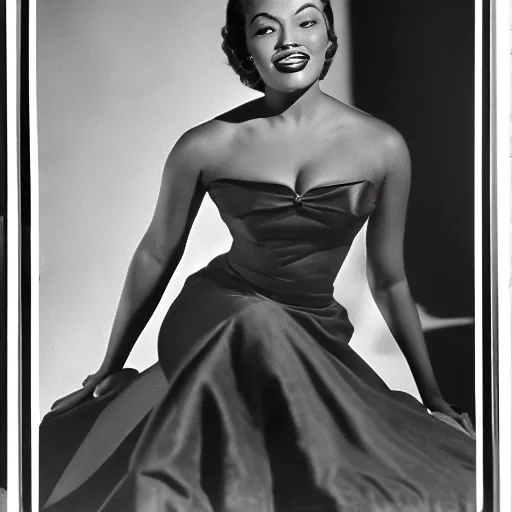 Prompt: a clear kodachrome photo of a beautiful 1 9 5 0 s black actress posing elegantly