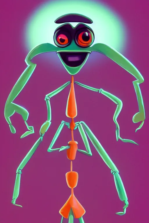 Prompt: colorful full body shot of a thin anthropomorphic bug with big eyes wearing a suit, with long thin antennae, trending on artstation, trending on deviantart ,cinematic backlighting, 8k, symmetrical, correct proportions, hyper detail illustration by tim schafer, vibrant colors, by pixar, orange lights, pink shadows