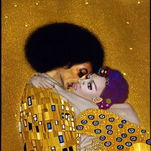 Image similar to a gold painting of Prince in the style ok Klimt. Lots of gold foil. So much gold. Gold color scheme.