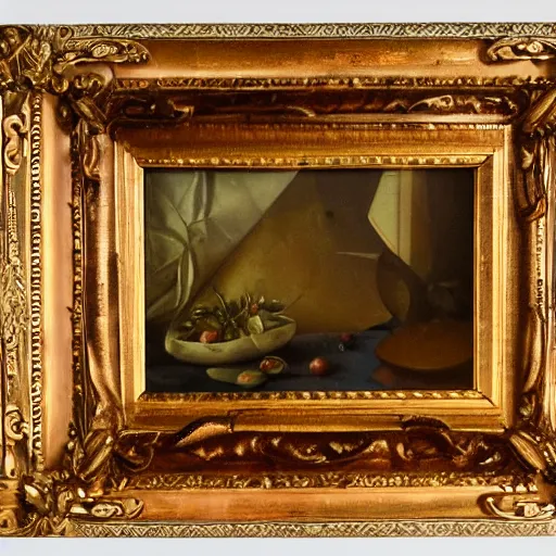 Image similar to a nature morte painting in a gaudy frame