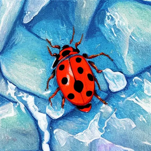 Image similar to a painting of a ladybug on ice