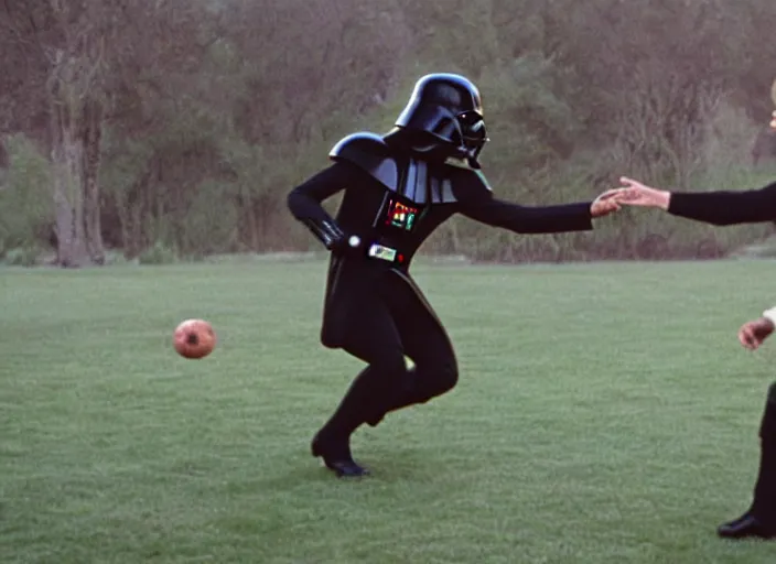 Prompt: film still of Darth Vader plays catch with a football with Luke Skywalker in the new Star Wars movie, 4k