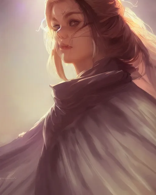 Prompt: a beautiful female cleric wearing a cloak, ethereal, dreamy, backlit, realistic face, realistic lighting, sharp focus, windswept, rule of thirds, by artgerm, wlop, rossdraws, frank frazetta, andrei riabovitchev, trending on artstation, hd, 4 k, fantasy