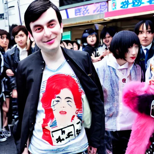 Image similar to a high resolution photo of martin shkreli at harajuku tokyo street fashion event, photo from vogue magazine