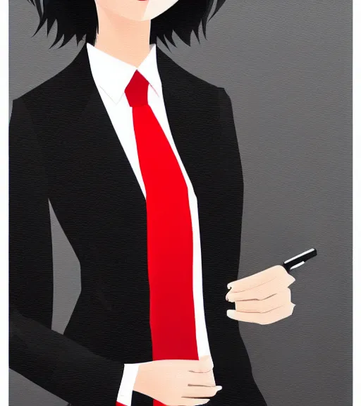 Prompt: a girl wearing a business suit and a red necktie, digital painting, hd, smooth, elegant, anime art, Tran Ross