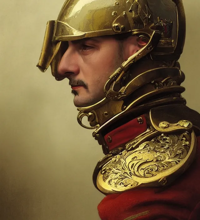 Image similar to portrait of an hungarian man wearing a traditional nineteenth century austro - hungarian empire military uniform, metal shoulder pauldrons, intricate, highly detailed, digital painting, artstation, concept art, sharp focus, cinematic lighting, illustration, art by artgerm and greg rutkowski, alphonse mucha, cgsociety