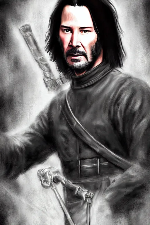 Image similar to keanu reeves as mage in uniform | digital painting | highly detailed | fantasy