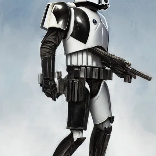 Image similar to an imperial stormtrooper walking, full body photography, concept art by Doug Chiang cinematic, realistic painting, high definition, concept art, the Mandalorian concept art style