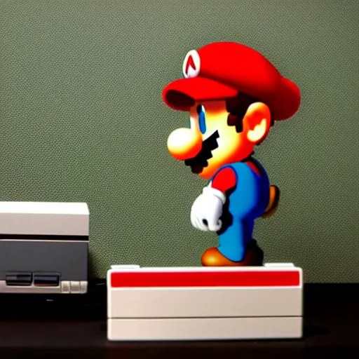 Prompt: a lamp playing Mario on the nes