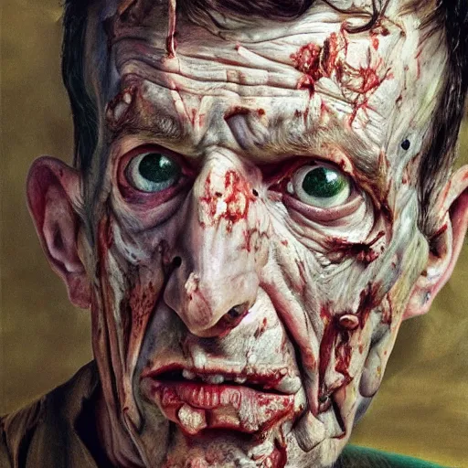 Image similar to high quality high detail painting by lucian freud, hd, portrait of a zombie, photorealistic lighting