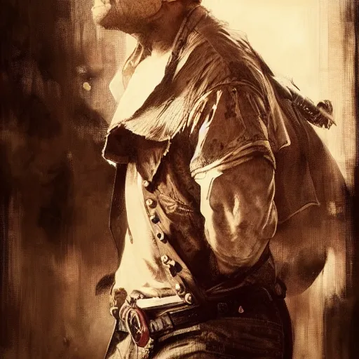 Prompt: hyperrealist portrait of arthur morgan by jeremy mann and alphonse mucha, fantasy art, photo realistic, dynamic lighting, artstation, poster, volumetric lighting, very detailed faces, award winning