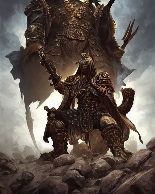 Image similar to warlord with camel head, on skull throne, magic the gathering artwork, D&D, fantasy, cinematic lighting, centered, symmetrical, highly detailed, digital painting, artstation, concept art, smooth, sharp focus, illustration, volumetric lighting, epic Composition, 8k, art by Akihiko Yoshida and Greg Rutkowski and Craig Mullins, heroic pose, oil painting, cgsociety, Battlefield background, explosions, arrows