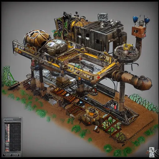 Prompt: 3d art inspired by the game factorio, trending on artstation, steampunk art