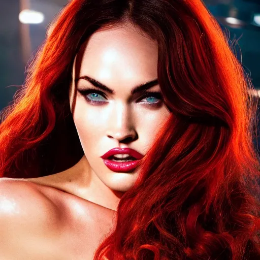 Image similar to stunning awe inspiring megan fox as poison ivy, movie still 8 k hdr atmospheric lighting