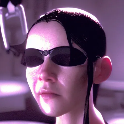 Image similar to a hyperrealistic 3D octane render of Neo from the Matrix using a telepgraph machine, photorealistic, 8k, unreal engine