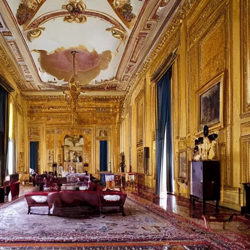 Image similar to giant Italian royal castle living room that is 300 feet tall, with very tall giant walls filled with modern art paintings, doors that are cosmic portals, photo by Annie Leibovitz