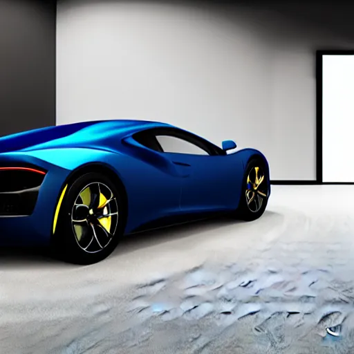 Prompt: a supercar in a dark studio room with Opal gemstone paint.