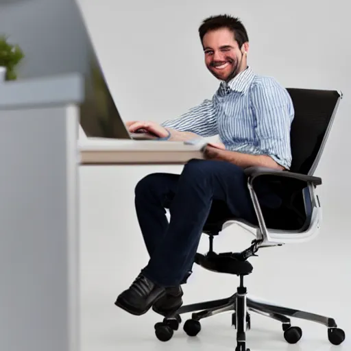 Image similar to smiling software engineer in chair