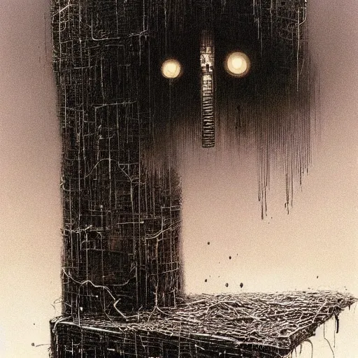 Image similar to robot ghost, by Stephen Gammell and Beksinski and Stalenhag.