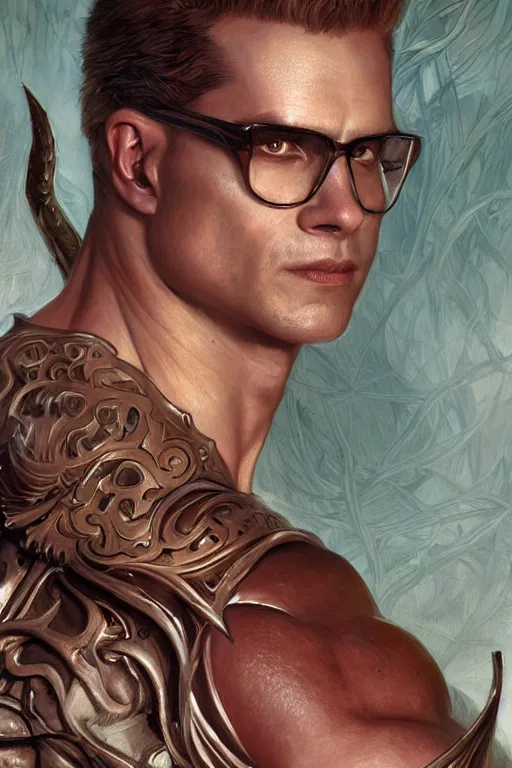 Prompt: portrait of albert wesker as a herculian demon man, forest, full body, powerful, fantasy, intricate, elegant, highly detailed, digital painting, artstation, concept art, sharp focus, illustration, art by artgerm and greg rutkowski and alphonse mucha