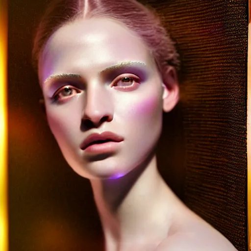 Prompt: photographic portrait of a stunningly beautiful renaissance female with iridescent glow and electronic veins, in soft dreamy light at sunset, contemporary fashion shoot, by edward robert hughes, annie leibovitz and steve mccurry, david lazar, jimmy nelsson, extremely detailed, hyperrealistic, perfect face, octane render
