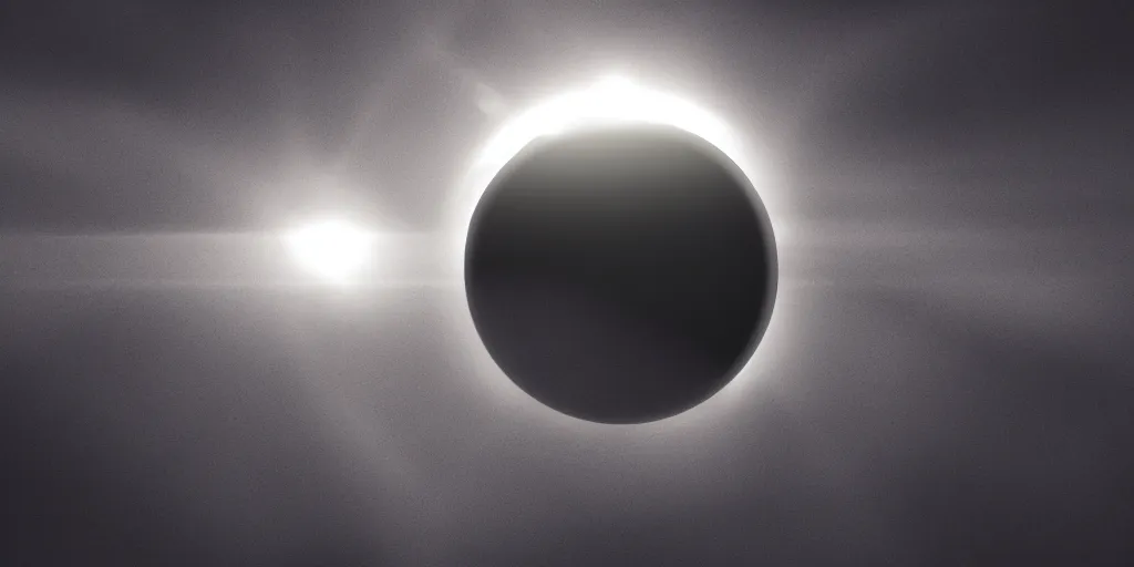 Image similar to solar eclipse, a triangular moon, sun rays, fog, photorealistic, calm environment