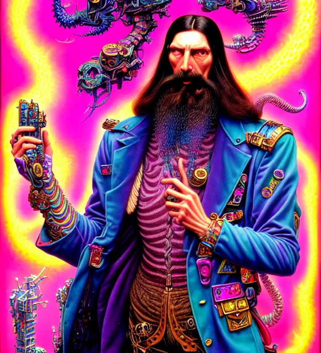 Image similar to lisa frank pattern fantasy character portrait of rasputin, ultra realistic, wide angle, intricate details, blade runner artifacts, highly detailed by peter mohrbacher, wayne barlowe, boris vallejo, hajime sorayama aaron horkey, gaston bussiere, craig mullins