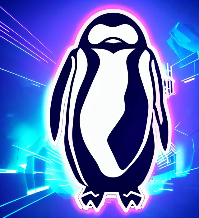 Prompt: studio beautiful cyberpunk esports penguin logo for a penguin!!!!!! studio level special effects and particles, intricate!!!!! professional, global illumination, clean, perfectly shaded, hyperdetailed, epic