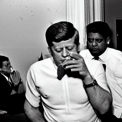 Prompt: jfk snorting cocaine with scarface,