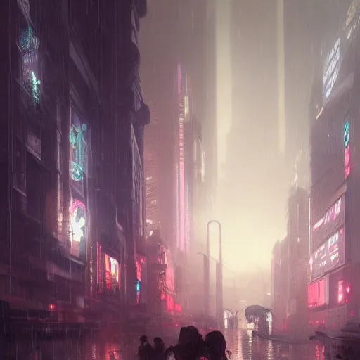 Prompt: a beautiful picture of a cyberpunk city under rain by william - adolphe bouguereau and greg rutkowski trending on artstation