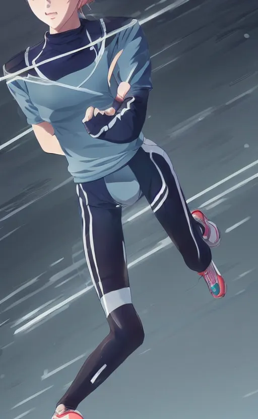 Prompt: girl running in her sport clothes, anime style, occlusion shadow, specular reflection, rim light, unreal engine, range murata, artstation, pinterest, art by hiroaki samura and ilya kuvshinov and rossdraws, intricate, highly detailed 8 k, art deco illustration, extremely beautiful shape of face, neck, shoulders eyes