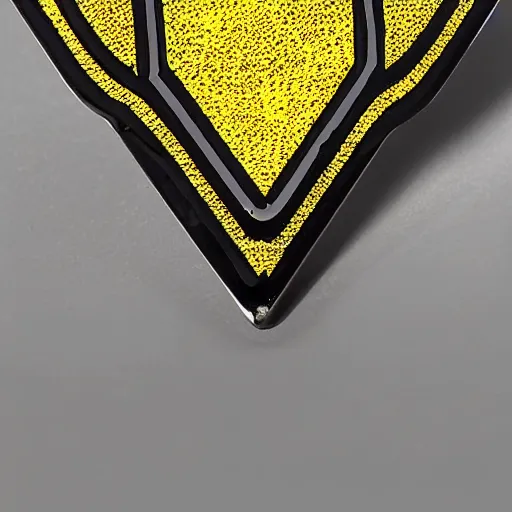 Image similar to a diamond enamel pin of a caution exclamation mark warning label, smooth curves