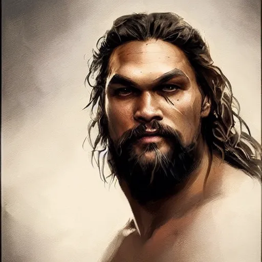 Image similar to “ portrait of jason momoa by greg rutkowski, young, attractive, highly detailed portrait, scifi, digital painting, artstation, concept art, smooth, sharp foccus ilustration, artstation hq ”