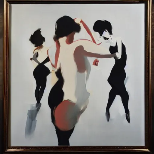 Image similar to painting by michael carson, dancers, In the White Room 2019, high key, limited color pallete