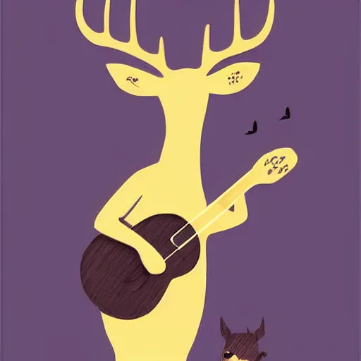 Image similar to deer playing guitar in the style of tatsuro kiuchi