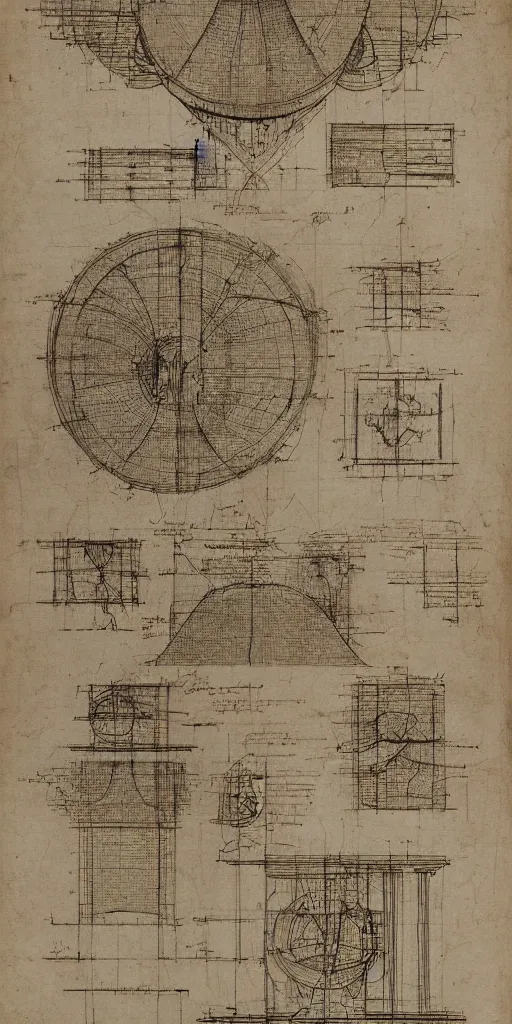 Image similar to undiscovered design blueprints from leonardo da vinci, renaissance, 4 k
