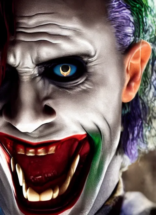 Image similar to film still of Jared Leto as The Joker in The Dark Knight, 4k