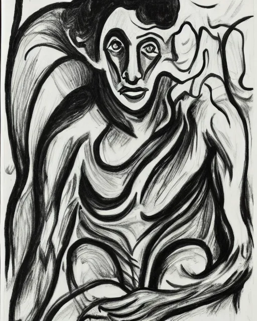 Image similar to Portrait of a demon. Line drawing ink on paper by Jean Cocteau.