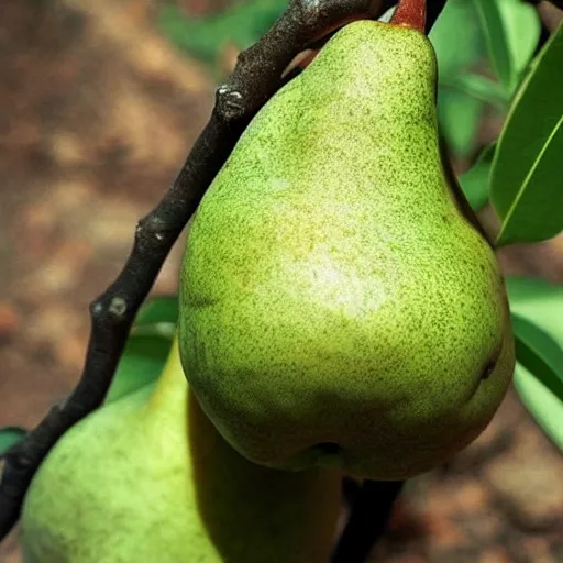 Prompt: a pear fruit whose face is a pig; cute nature photo