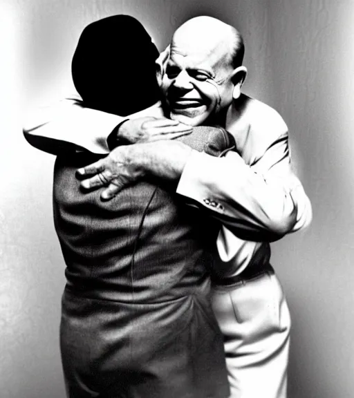 Image similar to Don Rickles hugging marlin monroe, color photo,