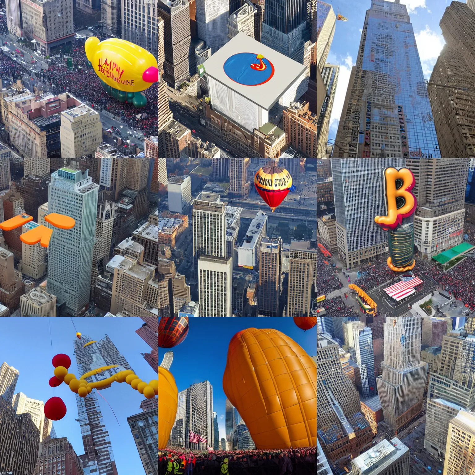 Prompt: Photo of a skyscraper-sized B letter in Macy’s Thanksgiving Day Parade balloon,